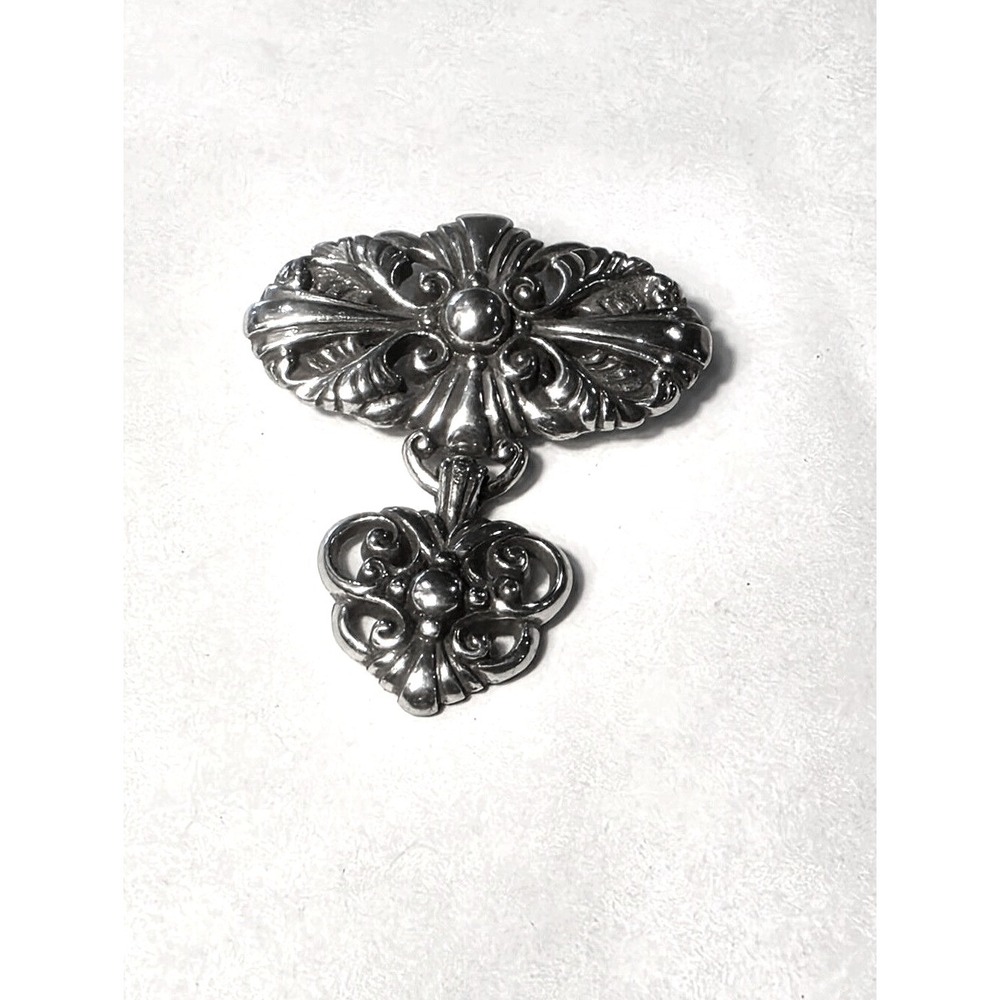 Brighton Statement Ornate Silver-Tone Decorative Brooch Pendant